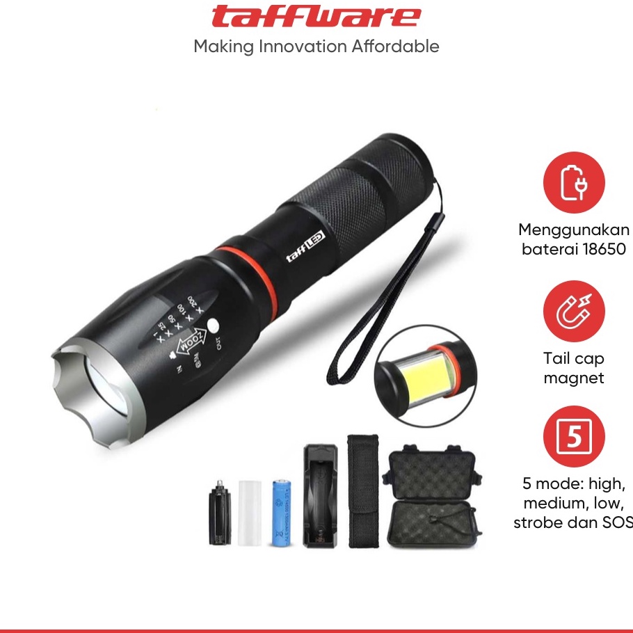 D2289 TaffLED Paket Senter LED Torch Cree XML T6 8 Lumens  Charger  Box  E17 COB