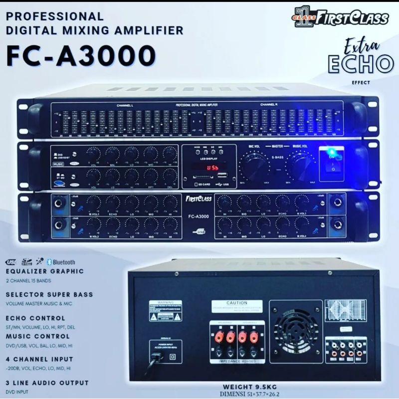 Amplifier Karaoke Firstclass FC A3000 / FCA 3000 Bluetooth Amplifier Mixer Equalizer