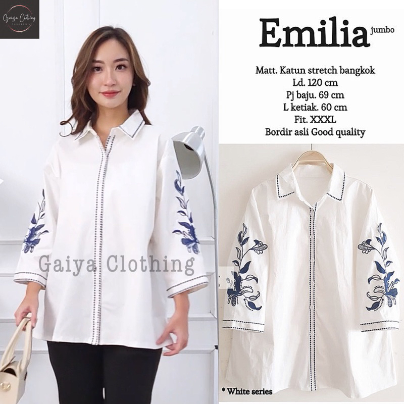 ATASAN JUMBO PUTIH MOTIF BORDIR BUNGA LD. 110 / 120 - EMILIA JUMBO