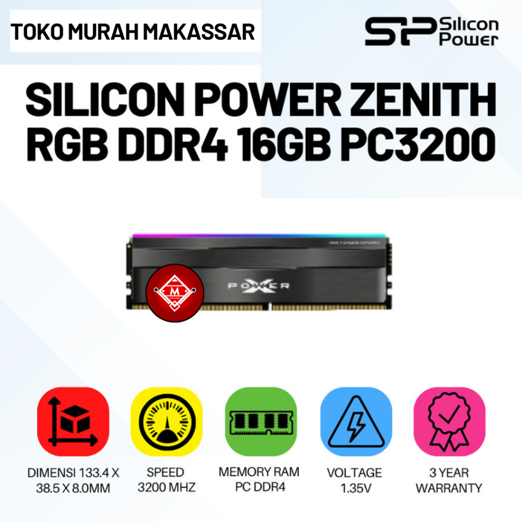 SILICON POWER ZENITH RGB DDR4 16GB PC3200 / MEMORY PC SILICON POWER / MEM05-SLP