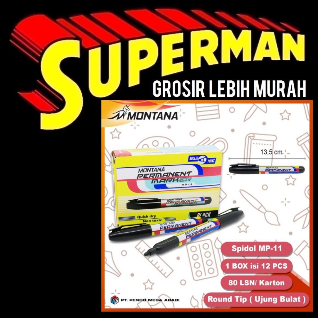 

(T14) SPIDOL PERMANEN HITAM UJUNG BULAT permanent marker merk random superman jogja supermanjogja