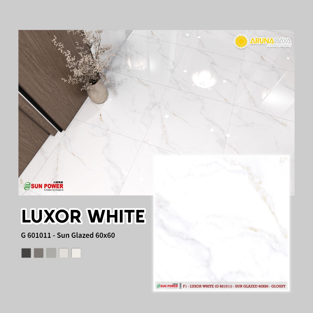 KERAMIK LANTAI GLOSSY SUNPOWER LUXOR WHITE UKURAN 60X60CM