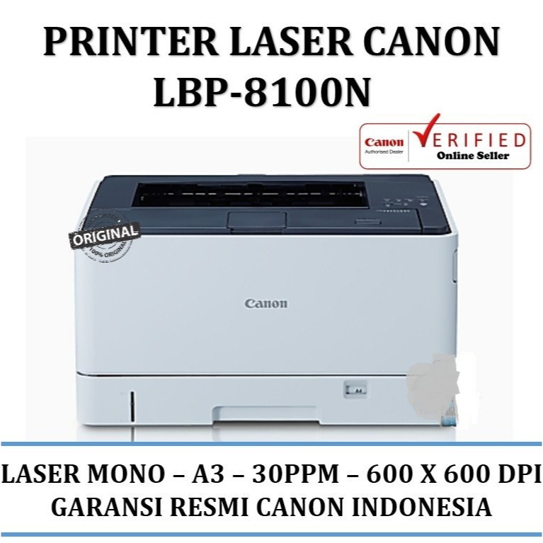Canon LBP8100n Printer Laser Monokrom A3 - Cetak Cepat 30 ppm dengan Kapasitas Input 250 Lembar