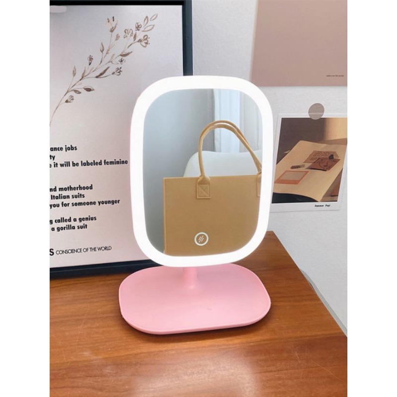 Cermin Lampu LED/Cermin Make up Meja dengan Lampu LED Tombol Touch Screen Charge USB