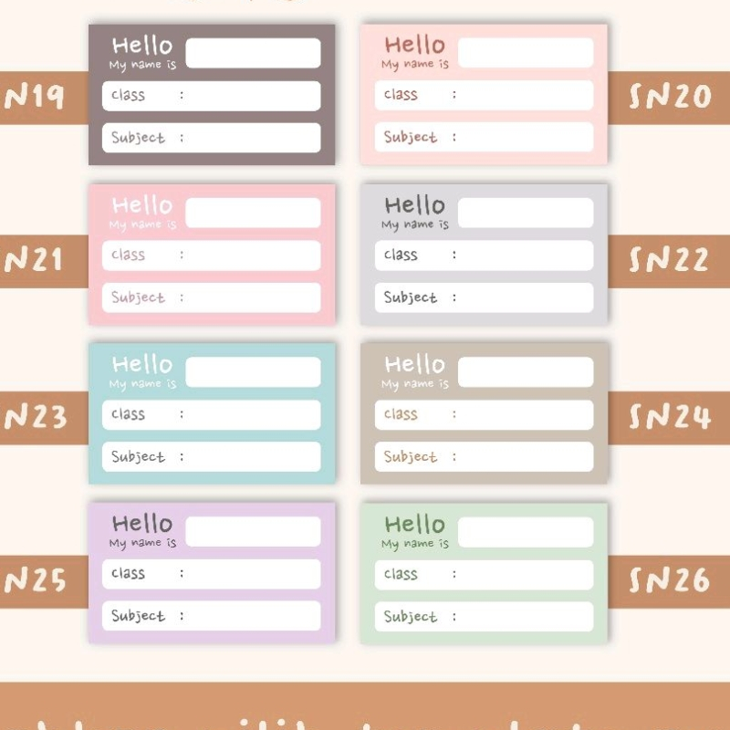 

(minimal klik 10) Stiker Label Custom Nama Buku Sekolah Anak by Grafichs SN19 - SN26