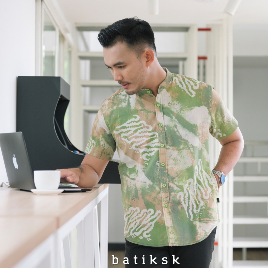 KOKO BATIK ABSTRAK COKLAT HIJAU non furing