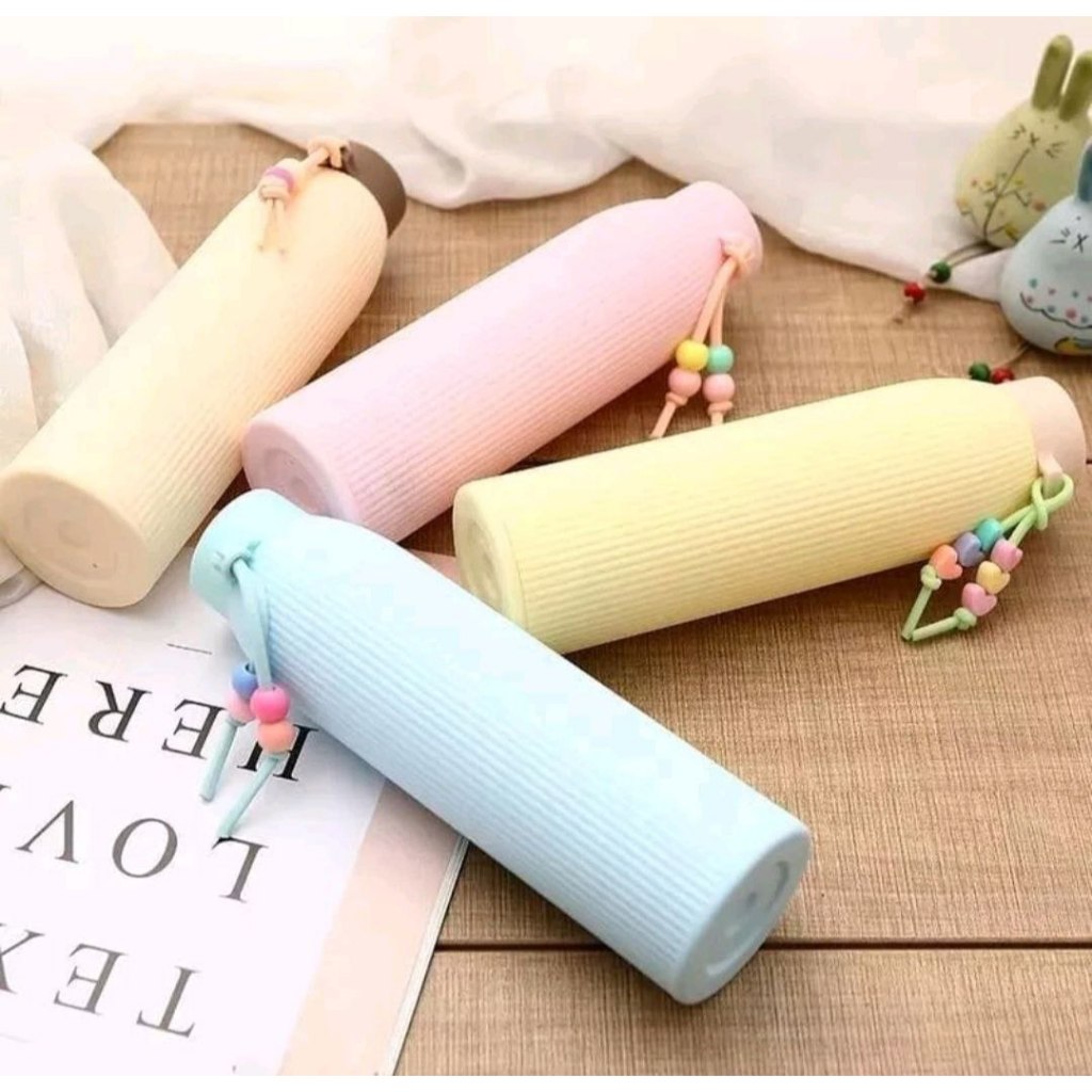 Botol Minum Macaron / Botol Minum Kaca Colourful / Botol Minum Salur / Botol Minum Estetik