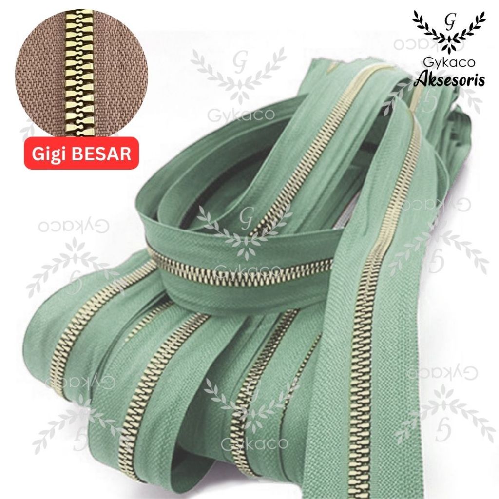 Daun Resleting BESI (2 Arah - GIGI BESAR) No. 5B (463 Sage) EMAS MUDA - Aksesoris Tas (IMPORT)