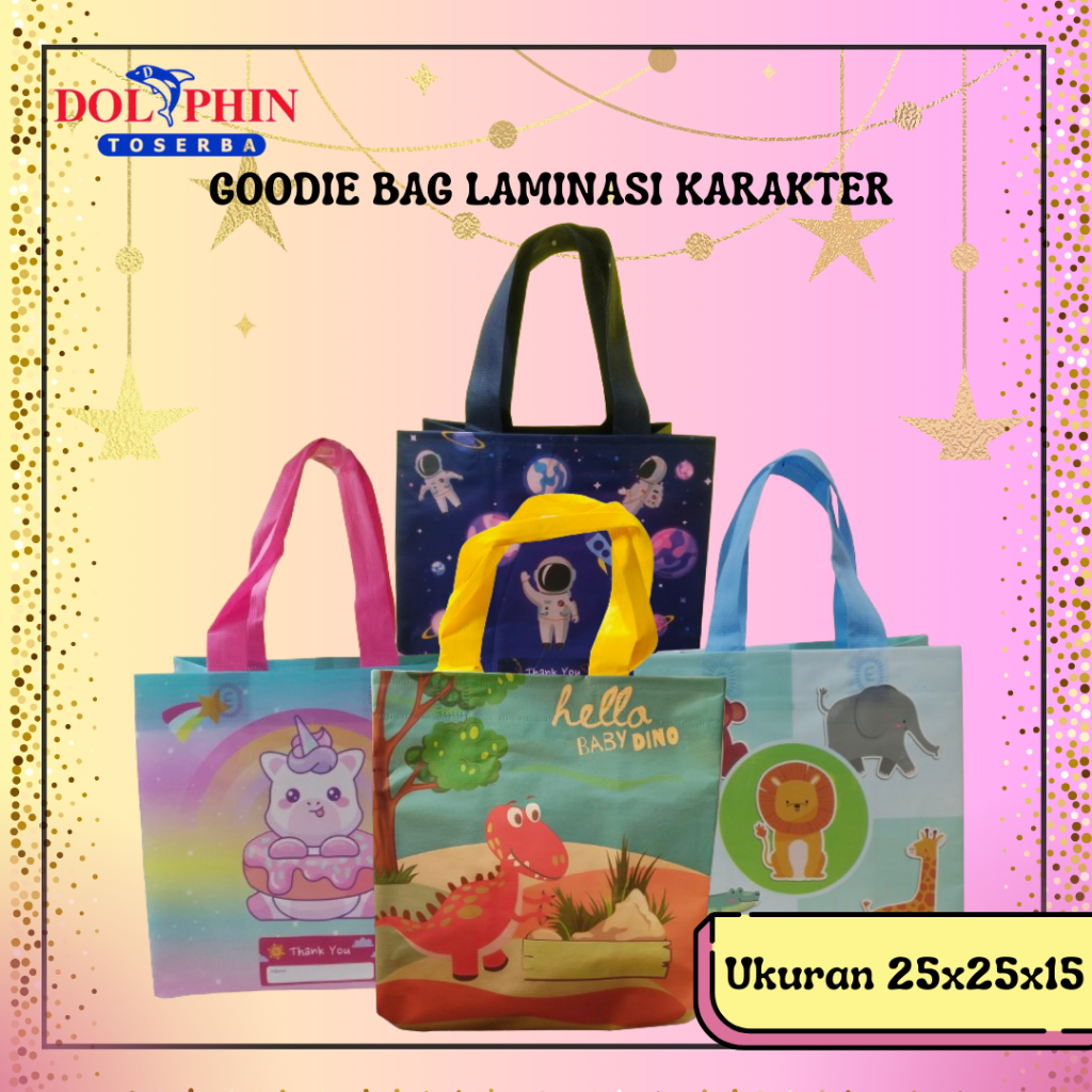 

1 LUSIN - Goodie Bag Laminasi Standing UK 25X25X15 dan 25X25X18 Tersedia Berbagai Motif