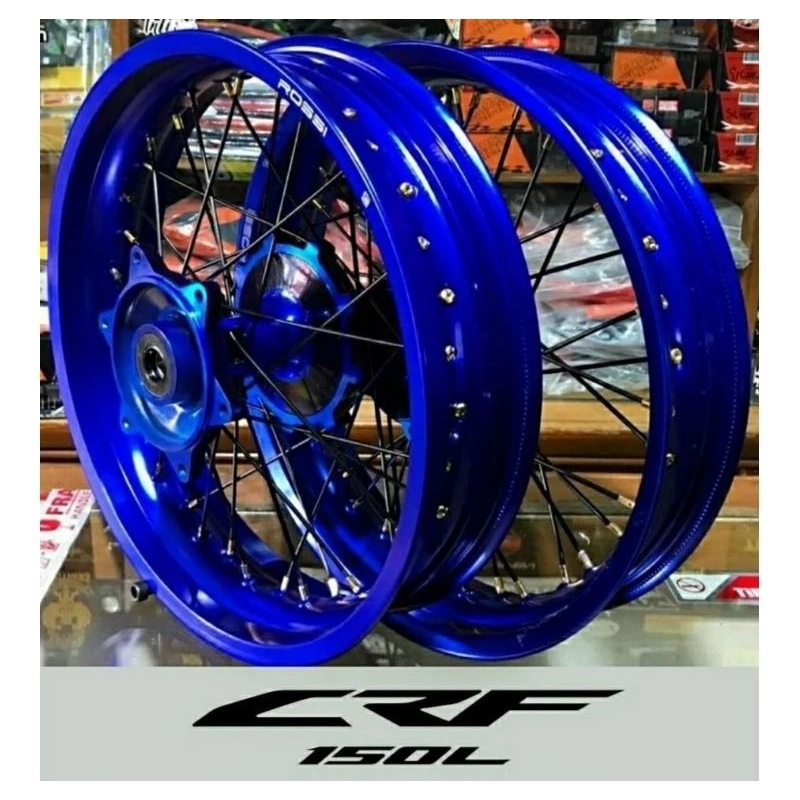 VELG SET CRF 150 L SUPERMOTO BIRU RING 17/300/350 HOLE 36 SUPERMOTO