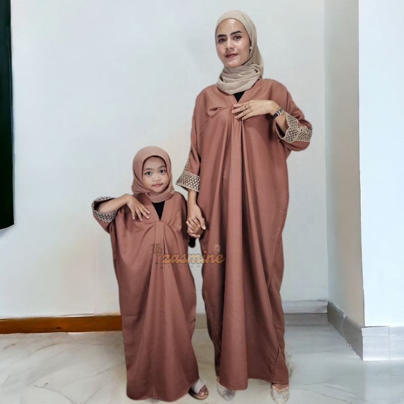 Baju Gamis Ibu Dan Anak Perempuan Melia Kaftan List Renda Mewah