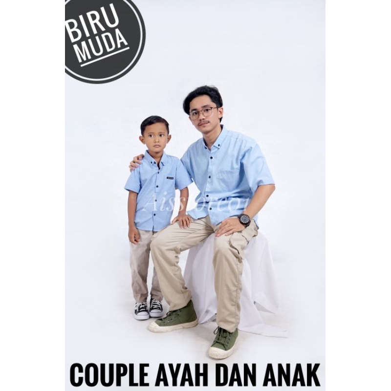 kemeja polos couple ayah dan anak laki laki biru muda soft blue