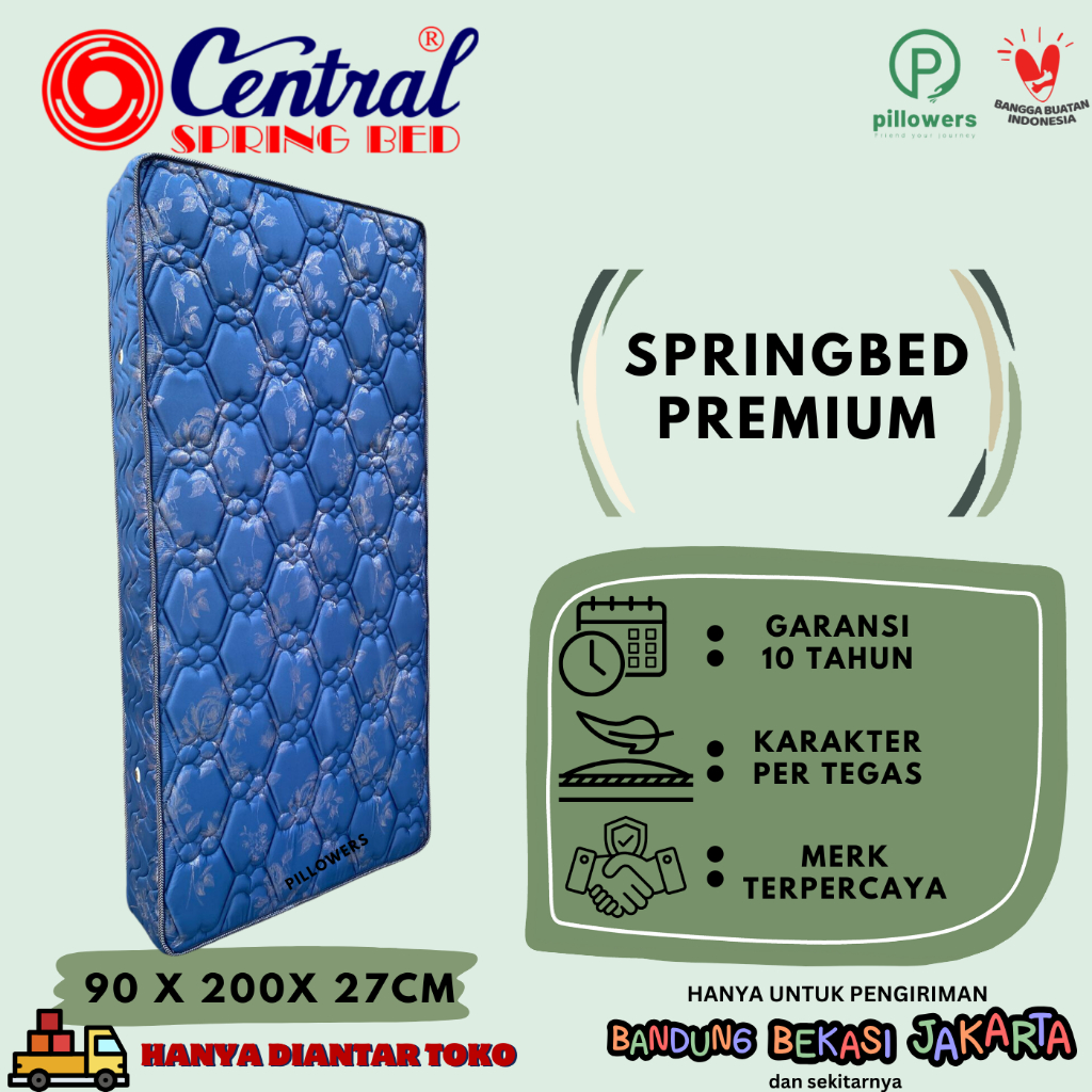 SPRINGBED CENTRAL DELUXE GARANSI 10 TAHUN SUPER PREMIUM (90X200, 120X200, 160X200, 180X200)(SINGLE, 