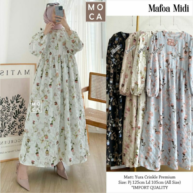 Mafia Midi By Moca | Midi Drees Crinkle Premium Fit XL Ld105 Motif Bunga