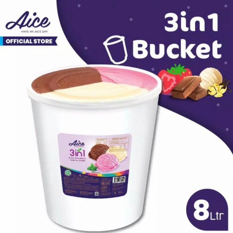 

NEW ES KRIM BUCKET EMBER AICE 8 LITER 3 RASA VANILA COKLAT STRAWBERRY READY STOCK