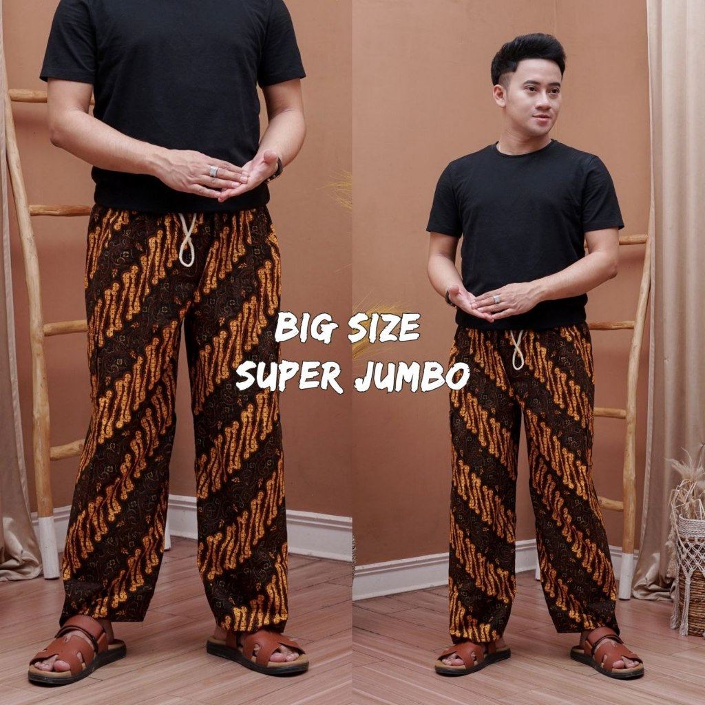 Celana Batik Pria Big Size Super Jumbo Kolor Santai Pinggang Karet Modern Katun Tebal Premium