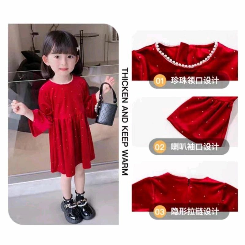 DRESS ANAK BLUDRU IMPOR / DRESS ANAK BLUDRU PEARL /  DRESS ANAK CANTIK