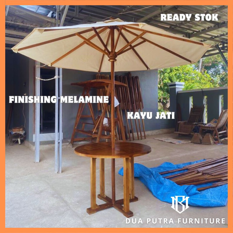 meja payung outdoor, meja tenda payung cafe, meja payung outdoor, meja payung jati taman