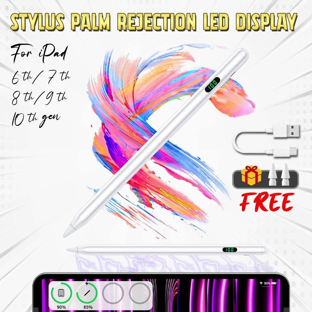 Stylus Pen For iPad Gen 6 7 8 9 10 Pencil Palm Rejection Led Display Baterai Digital Pensil Double T
