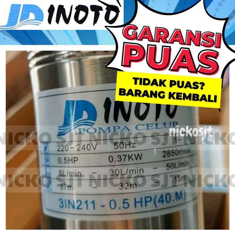 Submersible Pump Inoto 0.5HP 1/2HP 1 0,5 Hp + Control Box Pompa Satelit Inoto 3" 3in 3 in pompa sawa