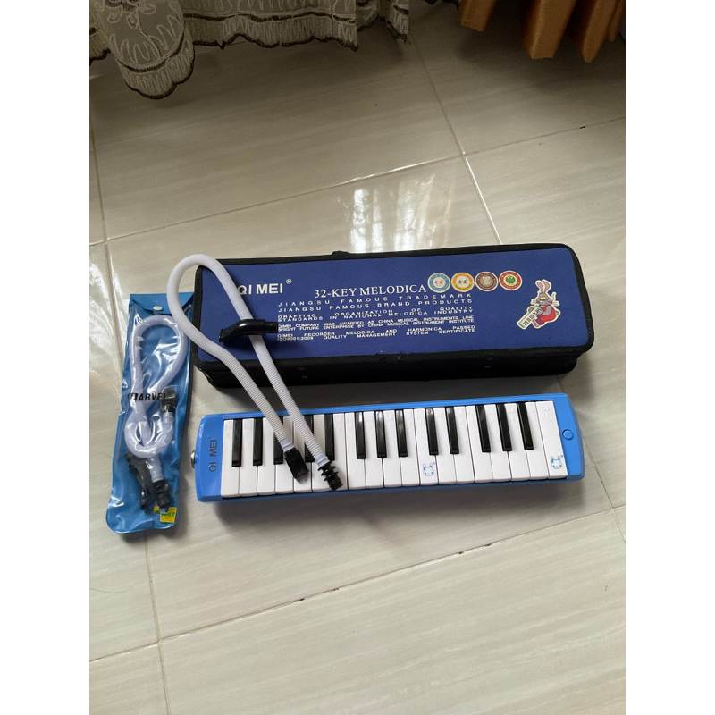 pianika qi mei biru + tas box (cover) free selang baru || preloved
