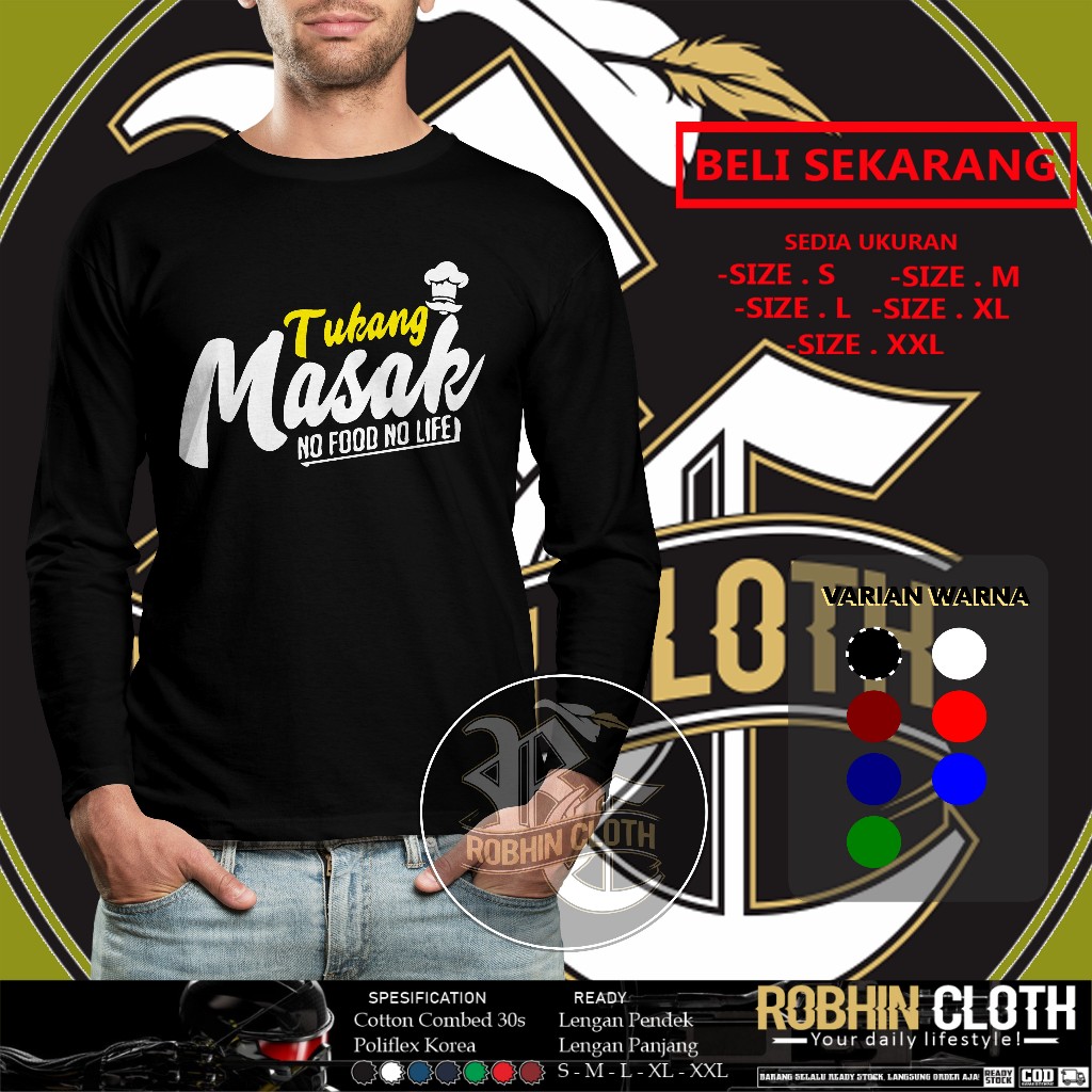 Kaos Chef Tukang Masak No Food No Life Lengan panjang Baju Distro