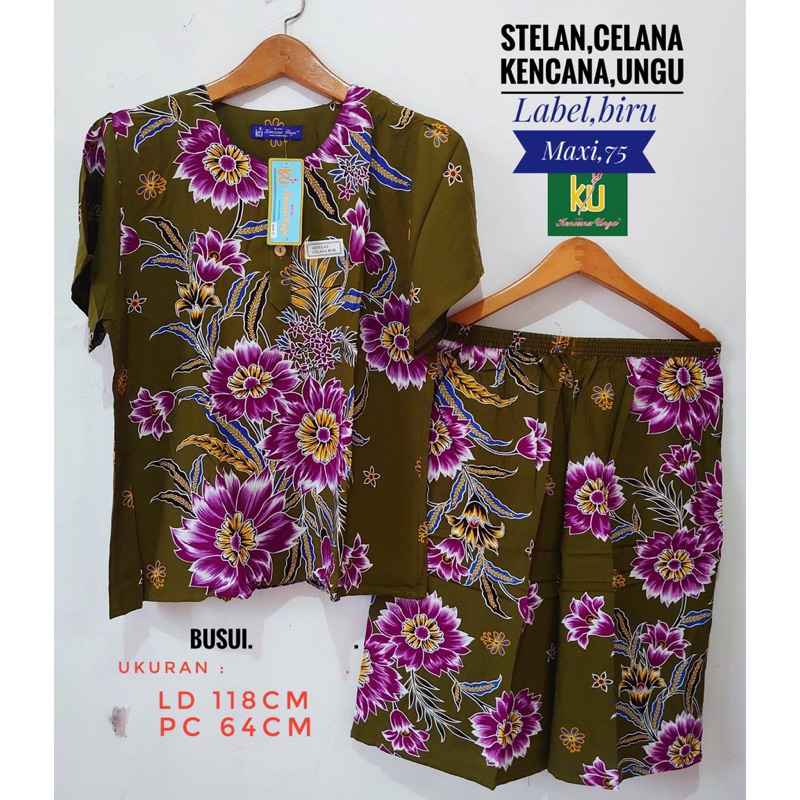 Setelan Celana Pendek Asli Batik Kencana Ungu Label Biru Kode Maxi 75 Jumbo Ld.118 cm - Setelan Baby