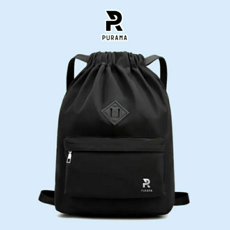 PURAMA - TAS SERUT PRIA / STRING BAG POLOS HITAM LOGO