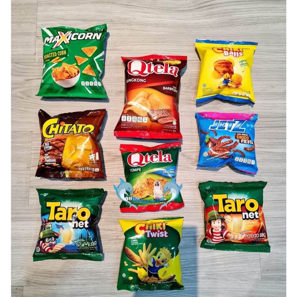 

random Chitato, Jetz, Cheetos, Chiki Balls, Lays, Qtela, Taro, Maxicorn - CHUBA KEJU