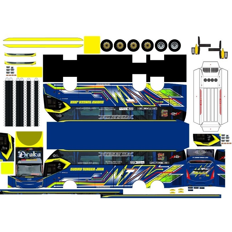 Lembaran Pola Papercraft Bus skala 50 Tuan muda nafit trans putra Gresik