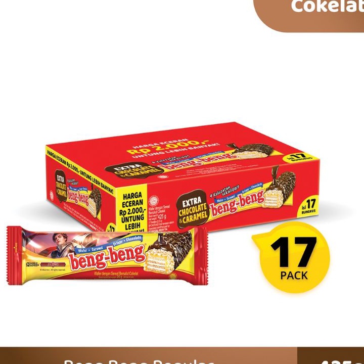 

Terlaris Beng Beng BOX BengBeng Reguler Extra Chocolate Caramel Crispy Wafer bengbeng Netto isi 17pcs X 25gr 1 DUS