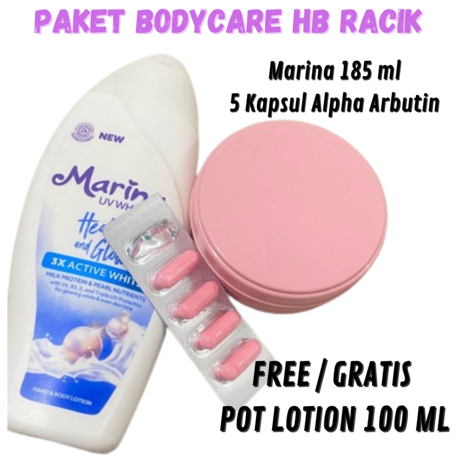 ORIGINAL BACA GAMBARDESKRIPSI PAKET PEMUTIH BADAN GLOWING RACIKAN MARINA BODY LOTION ALPHA ARBUTIN  