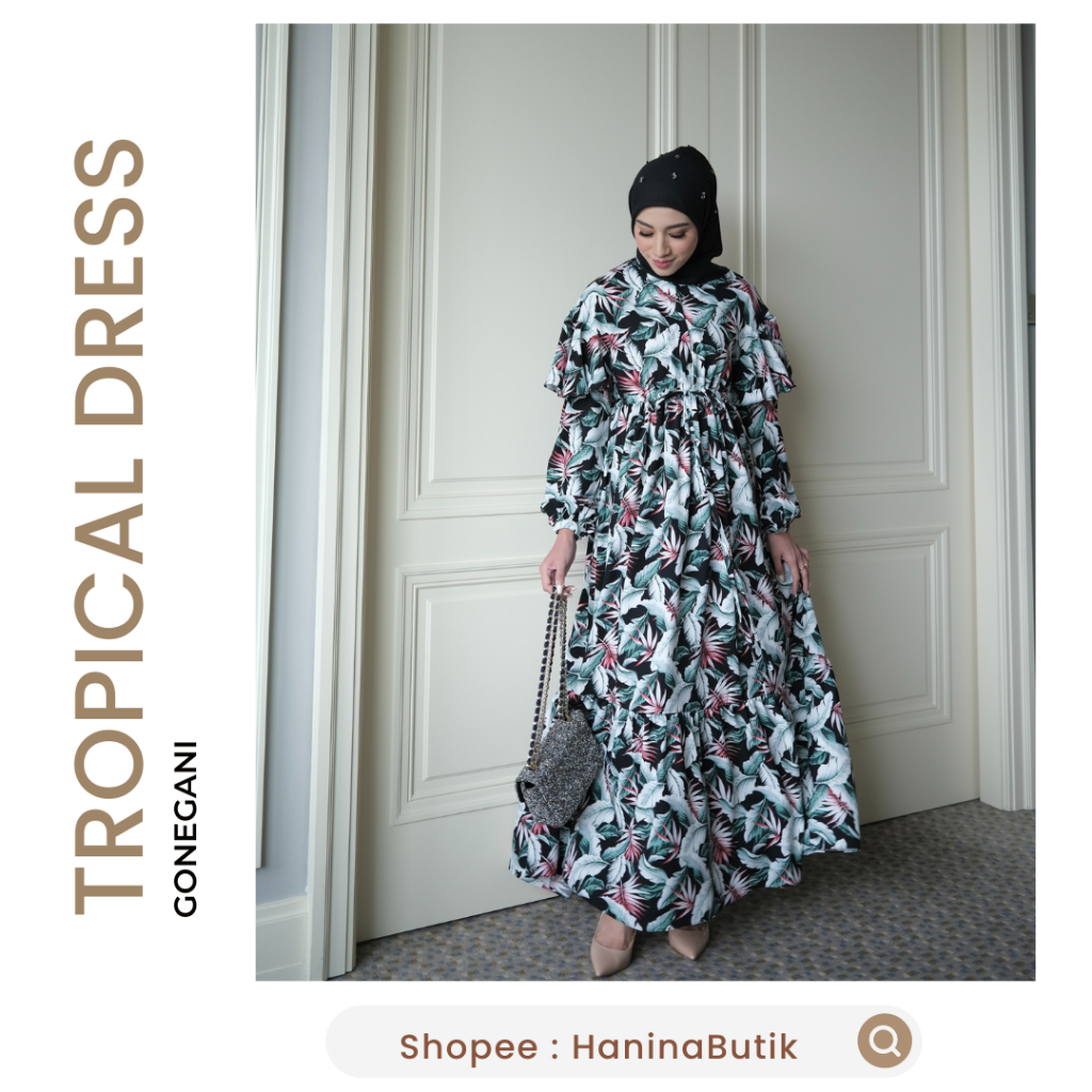 (𝗦𝗜𝗔𝗣 𝗞𝗜𝗥𝗜𝗠) TROPICAL DRESS SIZE SM by GONEGANI | DRESS MOTIF WANITA GONEGANI