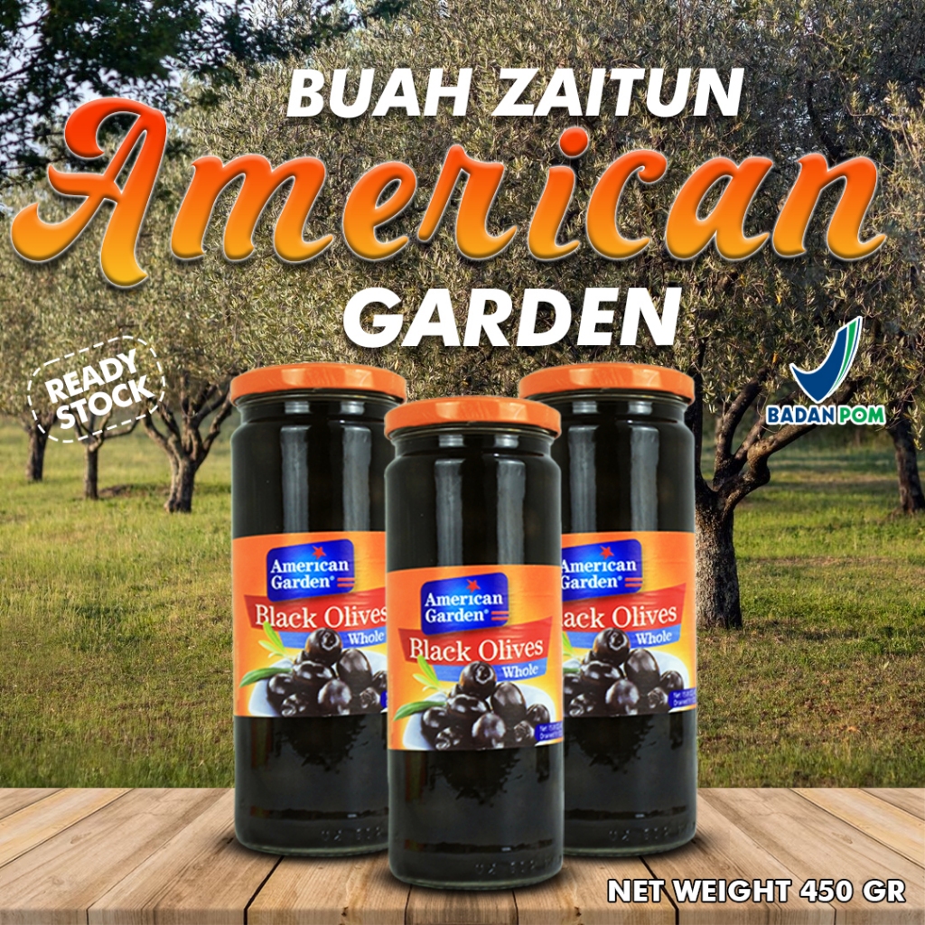 

WHOLE / BUAH ZAITUN AMERICAN GARDEN / AMERICAN GARDEN BLACK OLIVES 450GR / BUAH ZAITUN TOPLES/ BUAH ZAITUN HITAM / WHOLE / ZAITUN JARR