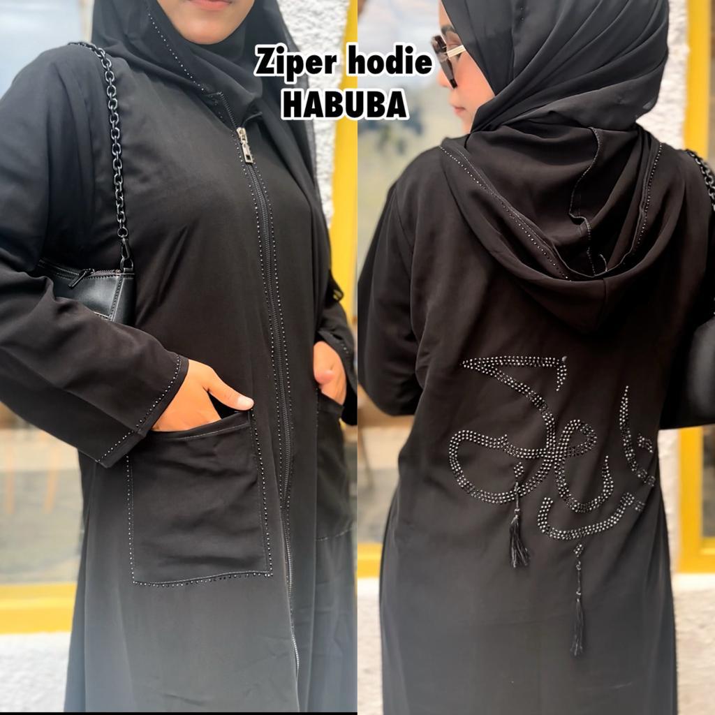 Abaya Gamis Hitam Turkey Dress Maxi Arab Saudi Bordir Turki Dubai Hoodie Habuba