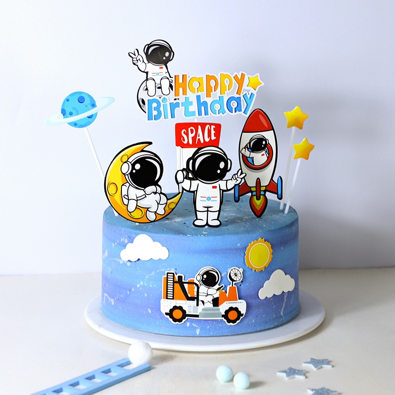 Cake Topper Astronot Luar Angkasa/Topper Tusukan Kue Karton Astronot HBD
