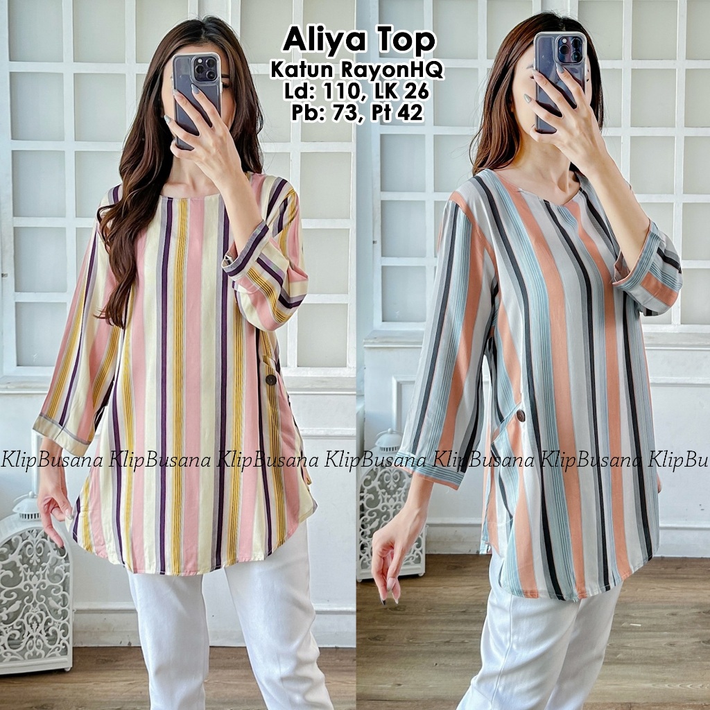 Baju Atasan Jumbo Blouse Wanita Katun Rayon Premium Motif Salur Tunik Wanita Bigsize Oversize - Aliy