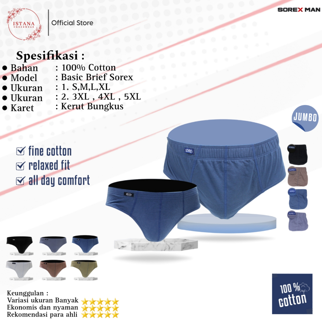 Cd celana dalam pria SOREX JUMBO bahan cotton premium menyarap keringat