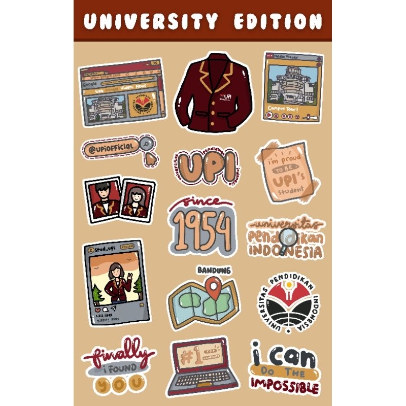 

[15 PCS] STIKER TEMA UPI (UNIVERSITAS PENDIDIKAN INDONESIA) LUCU MURAH GLOSSY