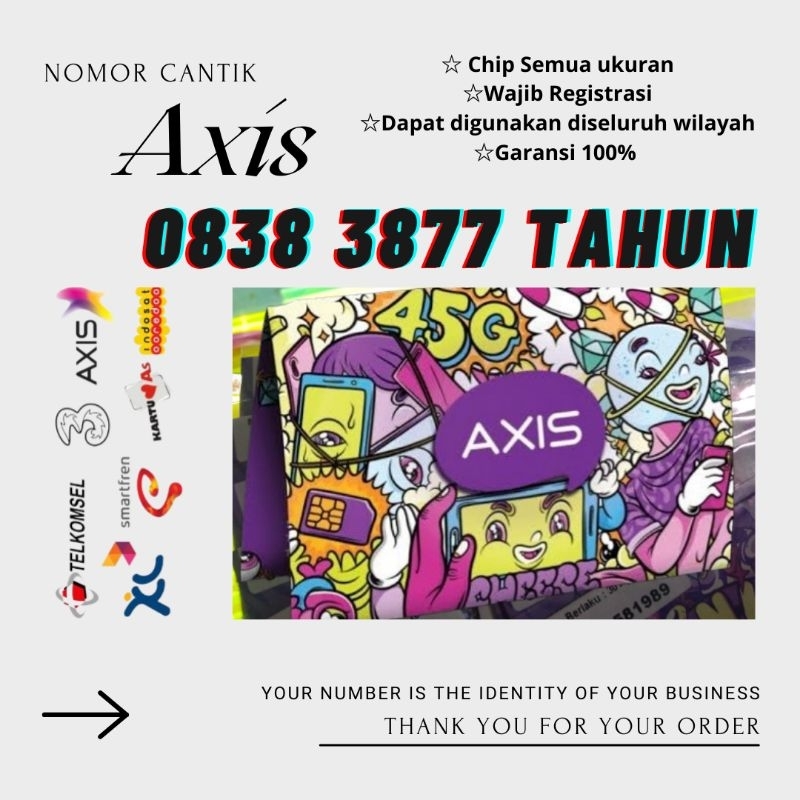Nomor Cantik Axis Kartu Perdana Axis Murah Seri 083838 77 Tahun Mudah di Hafal