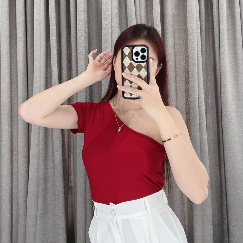 Kaos One Shoulder Tangan Pendek | One shoulder top short sleeve | Atasan one shoulder