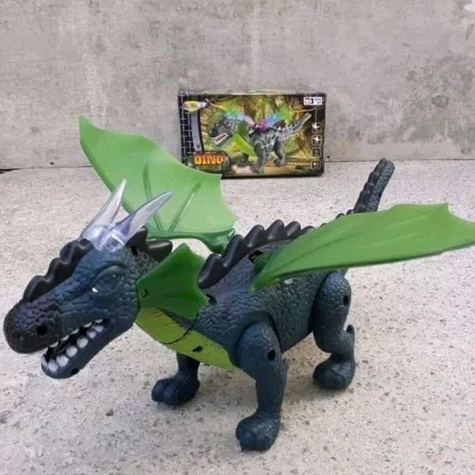 Mainan dinosaurus naga besar bertanduk nyala dan jalan