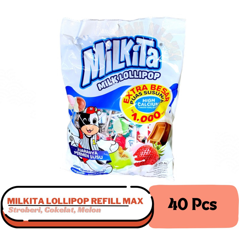 

Milkita Lollipop Max Refill Candy (1 Bag Isi 40pcs) - Permen Susu Lolipop Rasa Cokelat, Stroberi & Melon (CSM)