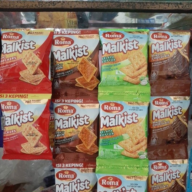 

Roma Malkist 1 Pack Isi 10pcs Sweet Crackers Rasa Belgian Style Chocolate Coklat Extra Abon Kelapa Kopyor Renyah Gurih Nikmat Crunchy Layers Enak Snack Makanan Ngemil Cemilan Camilan Halal Mayora