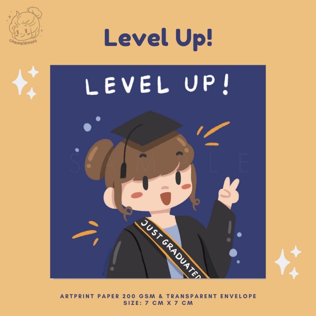 

Level Up!" Illustration Artprint 7x7 cm | Aesthetic Greeting Card | Wall Decor Journaling Hiasan Dinding Dekorasi Ilustrasi Lucu Kartu Ucapan Wisuda Graduation