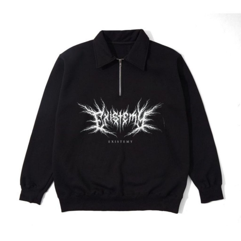 Jaket Rugby Halfzip Pria & Wanita Metal Revenge Unisex Casual Sweater Hitam Warna Simple Cotton Fleece Premium Distro Size M-XXL
