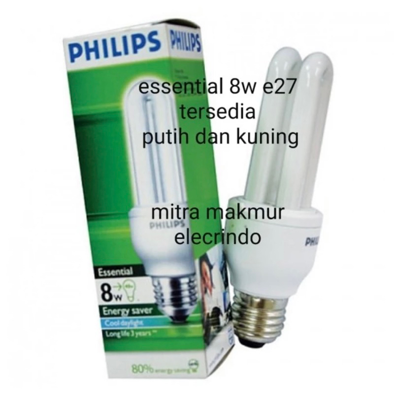 lampu essential philips 8watt e27 lampu pl 8w philips putih/ kuning