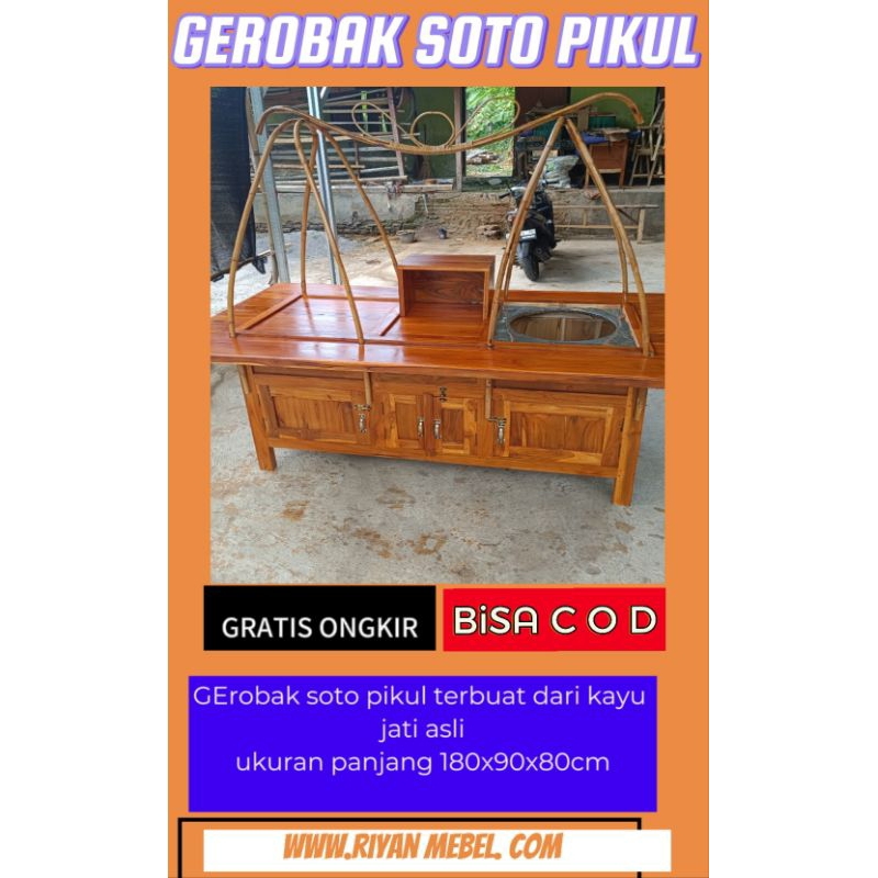 gerobak soto pikul kayu jati