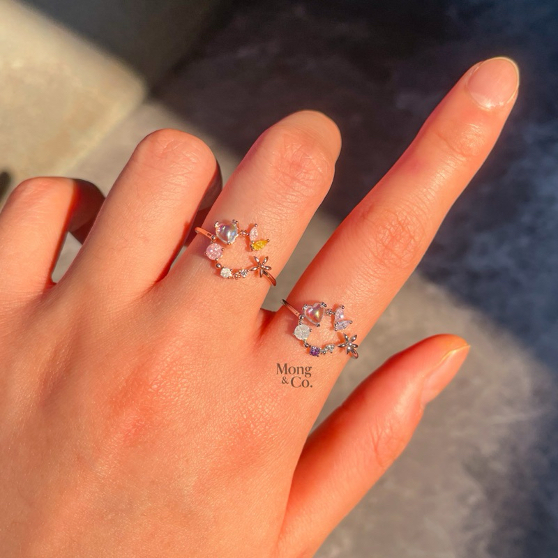 Mong&Co Utopia Adjustable Ring Fairy Tale Vibes - Cincin Wanita Cubic Zirconia Dainty Floral Fashion