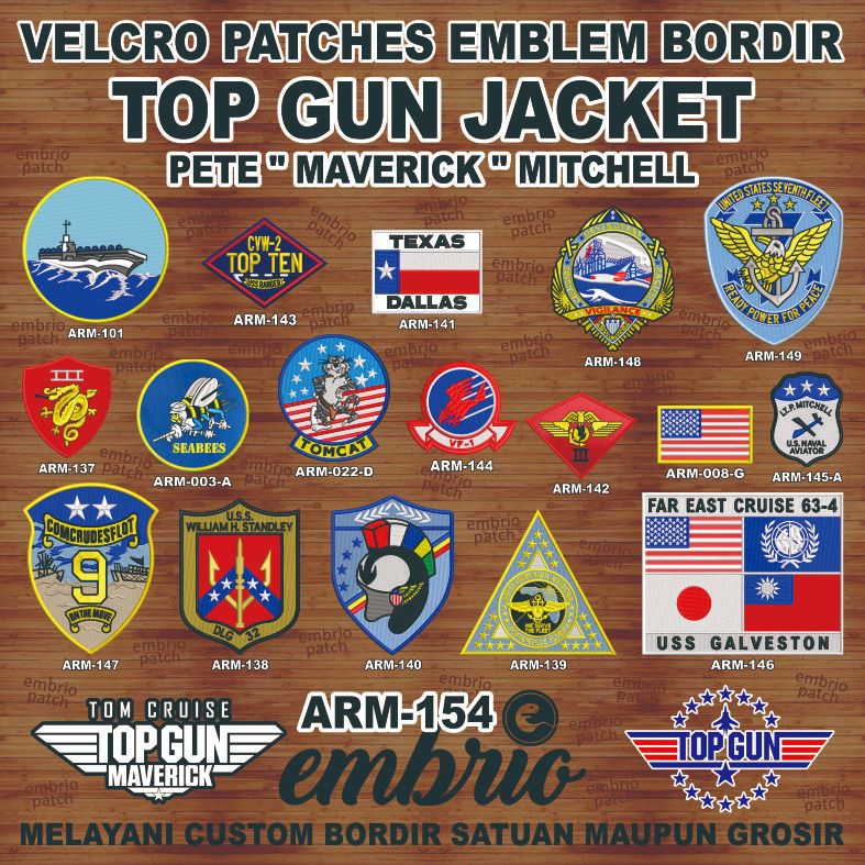 Emblem Velcro Jaket TOP GUN G1 Flight Velcro Patches Jacket Pete Maverick Mitchell Emblem jaket bomb